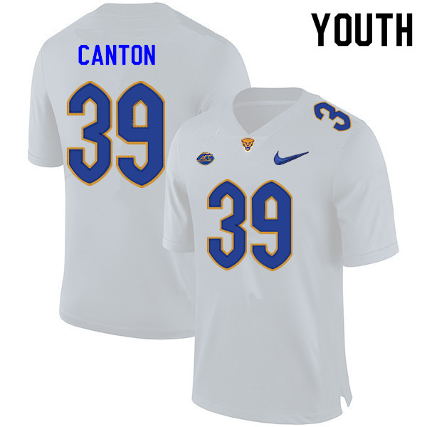 Youth #39 Myles Canton Pitt Panthers College Football Jerseys Sale-White